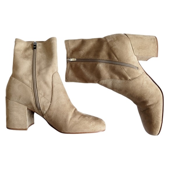 Marc Fisher Ileesia Tan Faux Suede Stretch Zipper Block Heel Bootie Size 11 - Picture 3 of 11